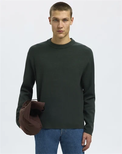 Selected - SLHTeller Relaxed Crew Neck Strik - Deep Forest 